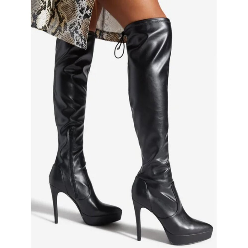 Platform Stiletto Boots Black Size 10